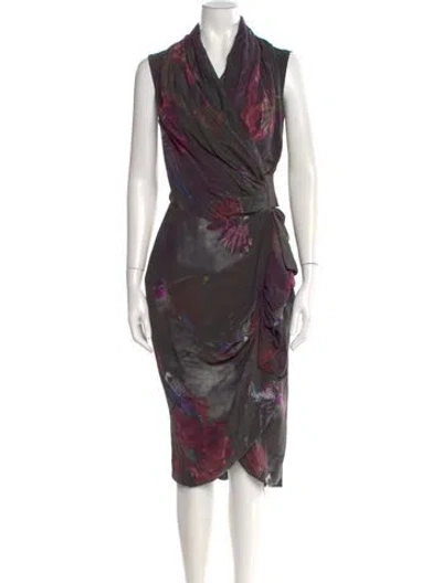 Pre-owned Allsaints Silk Midi Length Dress In Purple