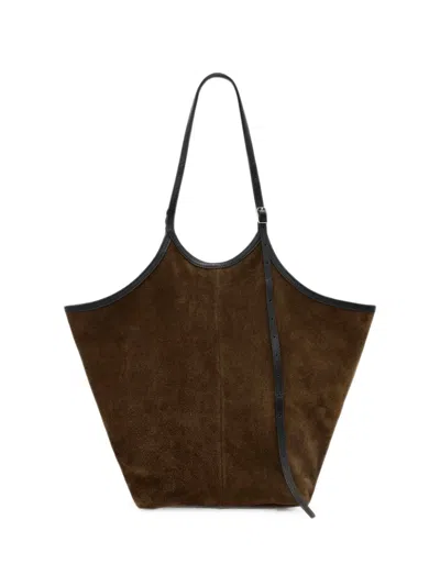 Allsaints Siloh Overspill Suede Tote Bag In Green