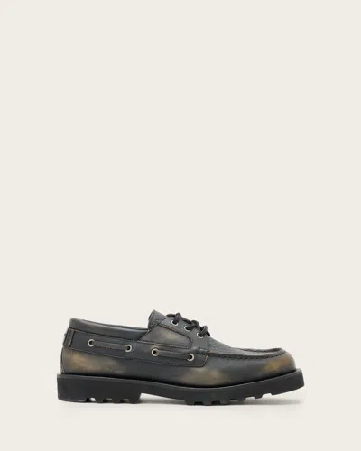 Allsaints Skiff Leather Boat Shoes In Green