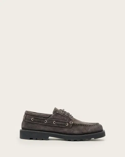 Allsaints Skiff Suede Boat Shoes In Gray