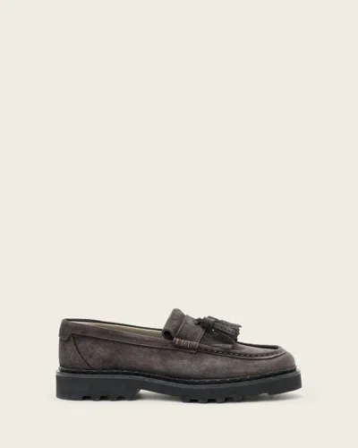 Allsaints Skiff Suede Tassel Loafers In Gray