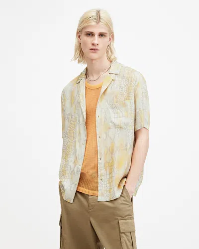 Allsaints Skrale Snake Print Relaxed Fit Shirt In Amber Yellow