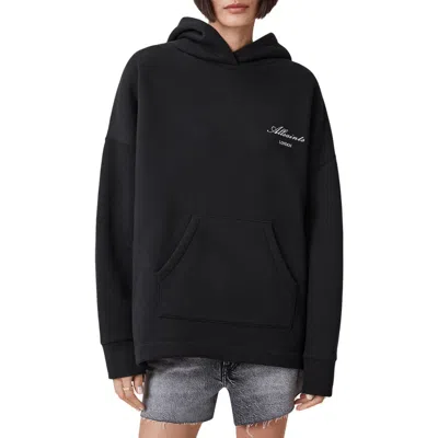 Allsaints Skull Etienne Oversize Cotton Blend Hoodie In Blue