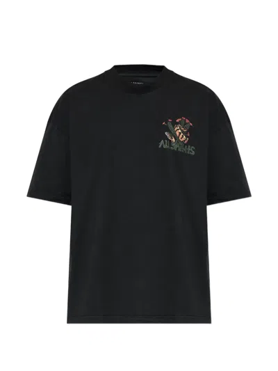 Allsaints Skull-print Snake-print T-shirt In Black
