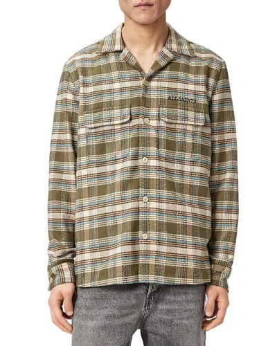 Allsaints Mens Green Slam Checked Woven Shirt Xs In Multi