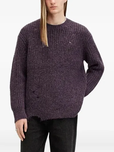 Allsaints Slane Distressed Sweater In Purple