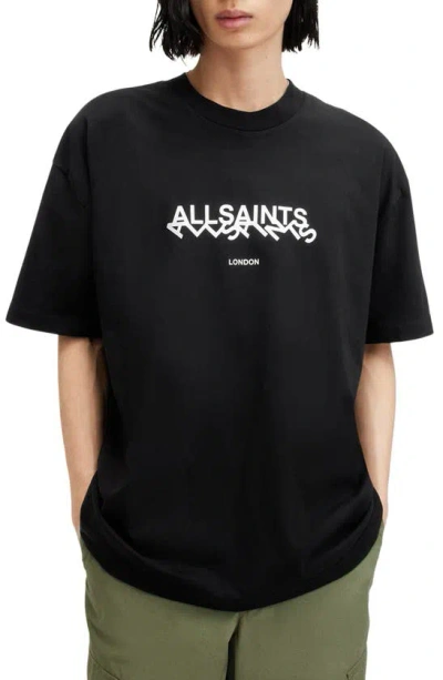 Allsaints Slanted Logo Oversized Crew Neck T-shirt In Jet Black