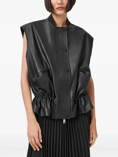 Allsaints Womens Sofi Relaxed-fit Leather Gilet Black