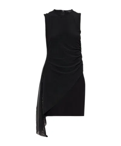 Allsaints Sleeveless Ruched Asymmetric Mini Dress In Black