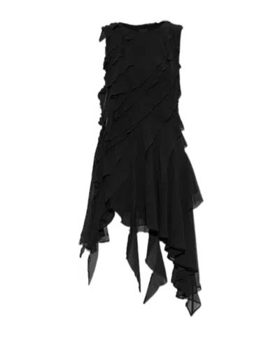 Allsaints Sleeveless Ruffle Asymmetric Mini Dress In Black
