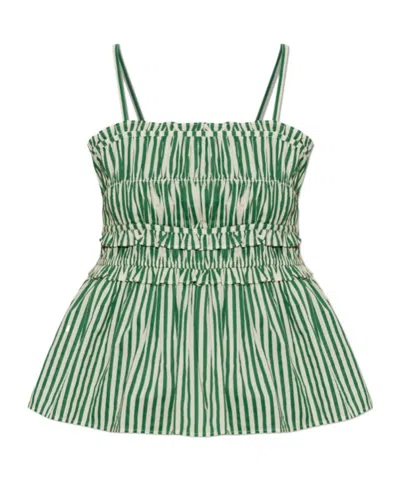 Allsaints Kali Stripe Smocked Cotton Peplum Tank In Green