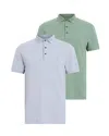 Allsaints Reform Short Sleeve Polo Shirts 2 Pack In Machine Grey/green