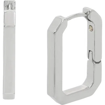 Allsaints Small Hexagon Huggie Hoop Earrings In Metallic