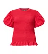 Allsaints Womens Dael Puff-sleeve Slim-fit Smocked Stretch-woven Top Crimson Red In Red