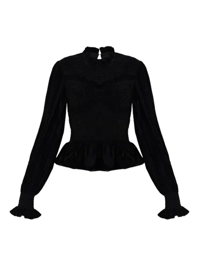 Allsaints Smocked Ruffled Top In Black