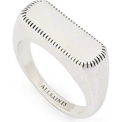 Allsaints Smooth Rectangular Signet Ring In Metallic