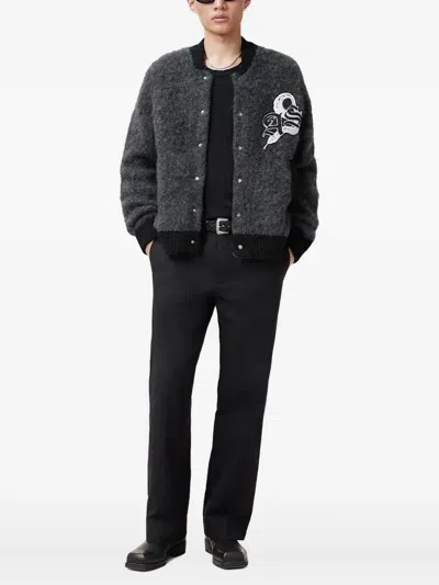 Allsaints Snake-embroidered Cardigan In Black