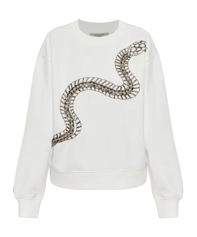 Allsaints Snake Embroidered Crew Sweatshirt In White
