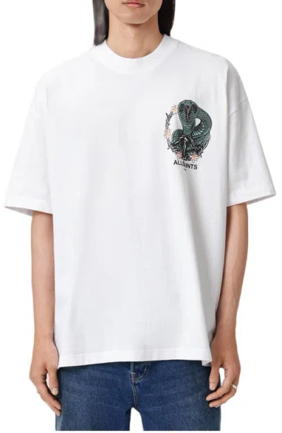 Allsaints Mens Optic White Snakebite Graphic-print Cotton T-shirt