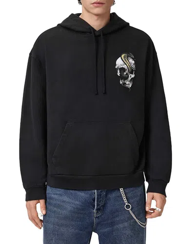 Allsaints Snakehead Graphic Pullover Hoodie In Black