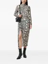 Allsaints Rizo Snake Print Silk Blend Midi Dress In Gray