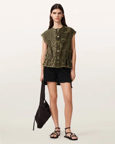 Allsaints Sofi Camo Leopard Print Vest In Green