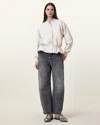 Allsaints Sofi Drawstring Leather Bomber Jacket In Off White