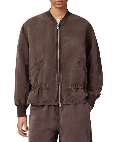 Allsaints Womens Plum Brown Sofi Baseball-collar Cotton Jacket
