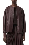 Allsaints Sofi Leather Bomber Jacket In Burgundy