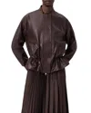 Allsaints Leather Sofi Drawstring Leather Bomber Jacket In Burgundy
