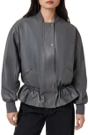 Allsaints Sofi Drawstring Leather Bomber Jacket In Gray