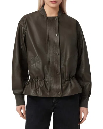 Allsaints Sofi Leather Bomber Jacket In Green