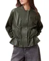 Allsaints Sofi Drawstring Leather Bomber Jacket In Military Green