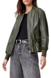 Allsaints Sofi Drawstring Leather Bomber Jacket In Military Green