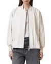 Allsaints Sofi Drawstring Leather Bomber Jacket In Off White