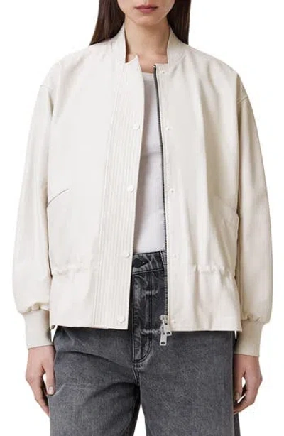Allsaints Sofi Leather Bomber Jacket In White