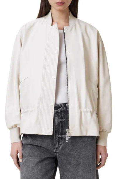 Allsaints Sofi Leather Bomber Jacket In White