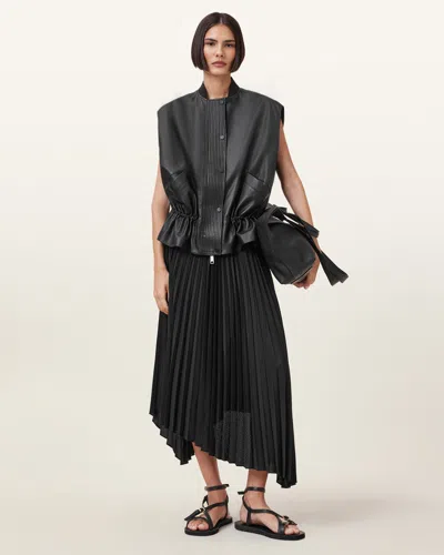 Allsaints Sofi Relaxed Fit Leather Gilet In Black