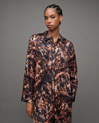 Allsaints Sofi Silk Blend Spark Pyjama Shirt In Brown