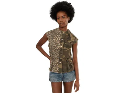 Allsaints Womens Camo Leppo Gre Sofi Camo And Leopard-print Cotton Waistcoat In Multi