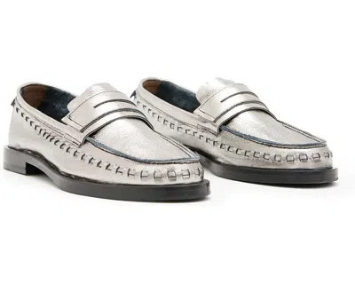 Allsaints Sofie Wf646y Loafers Women's Us 6 Silver Leather Slip On Shoes Zpo1086