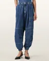 Allsaints Sol Cargo High Rise Cropped Tapered Jeans In Mid Indigo In Purple