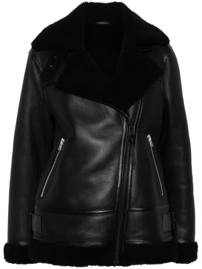 Allsaints Sola Faux-shearling Trim Jacket In Black