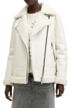Allsaints Sola Oversized Shearling Biker Jacket In White