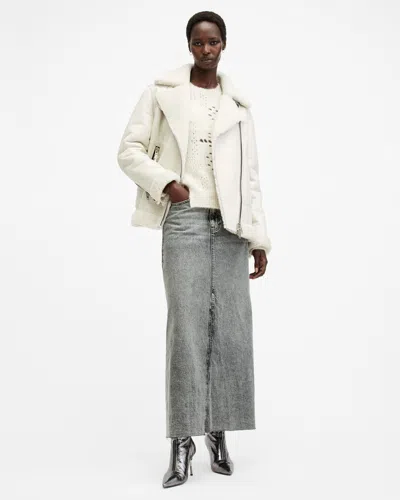Allsaints Sola Oversized Shearling Biker Jacket In White