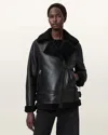 Allsaints Sola Oversize Genuine Shearling Biker Jacket In Black