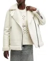 Allsaints Sola Oversized Shearling Biker Jacket In White