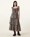 Allsaints Solonda Leopard Print Ruffle Dress In Leppo Yellow