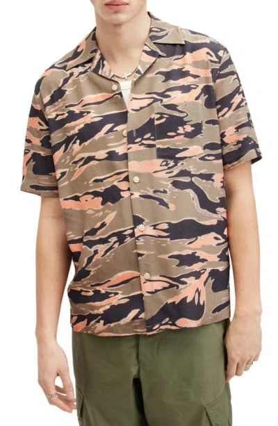 ALLSAINTS SOLAR CAMO SHORT SLEEVE RIPSTOP BUTTON-UP SHIRT