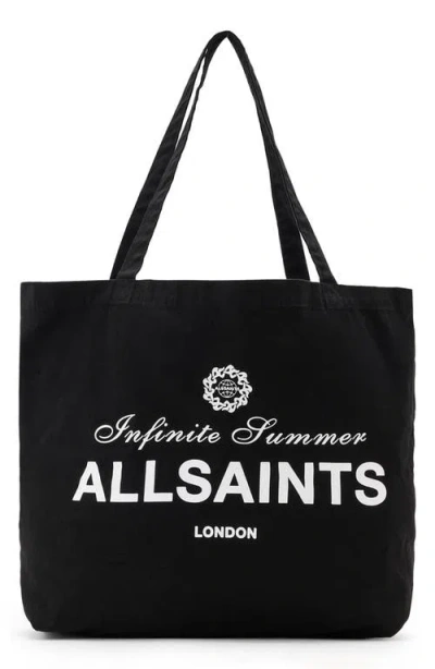 Allsaints Soleil Graphic Canvas Tote In Washed Black
